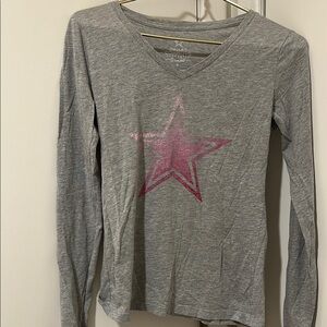 Dallas Cowboys Women Gray Long Sleeve Shirt with Pink Star